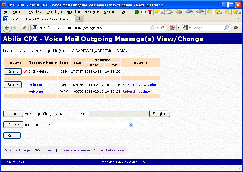Voice Mail outgoing messages