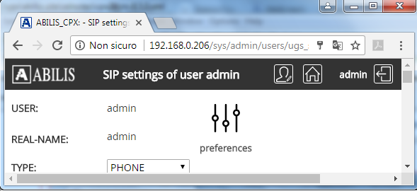 User SIP settings