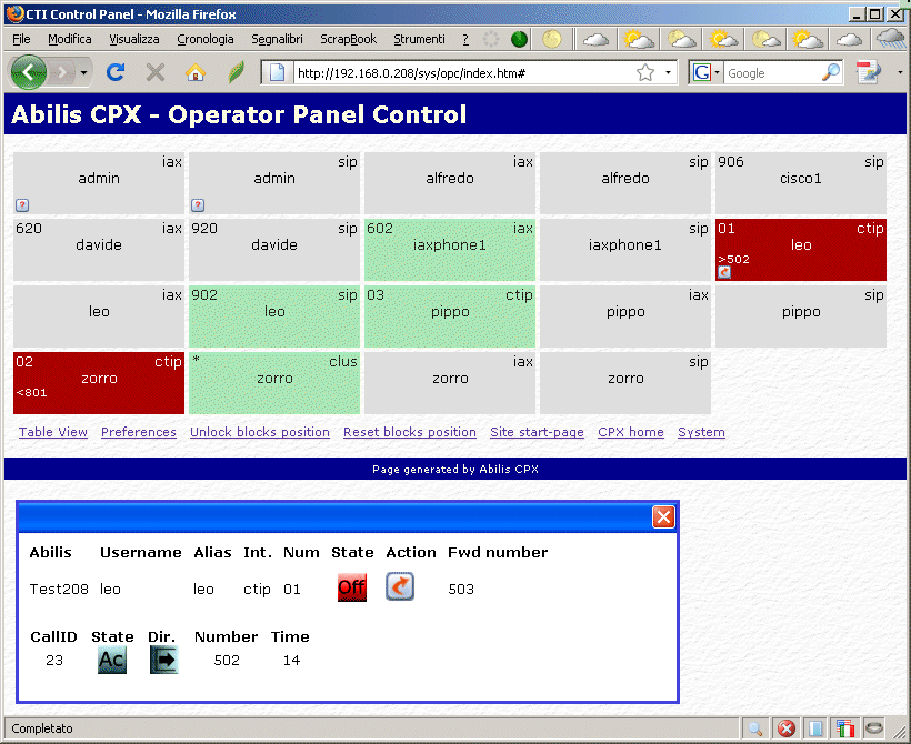 OPC Panel view, with details window opened