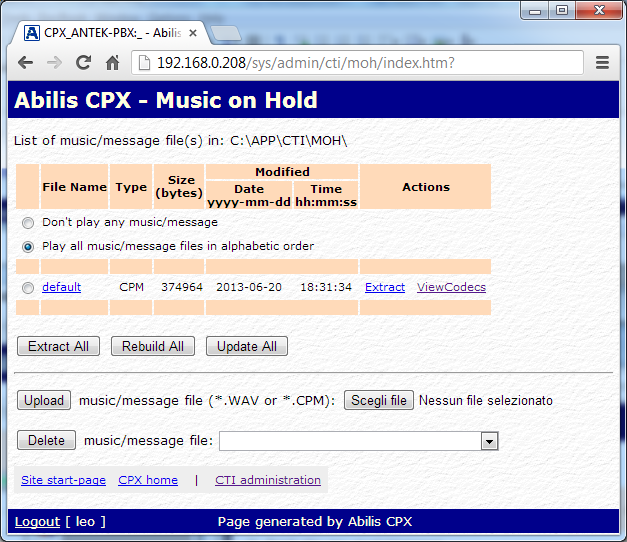 Music on hold management page